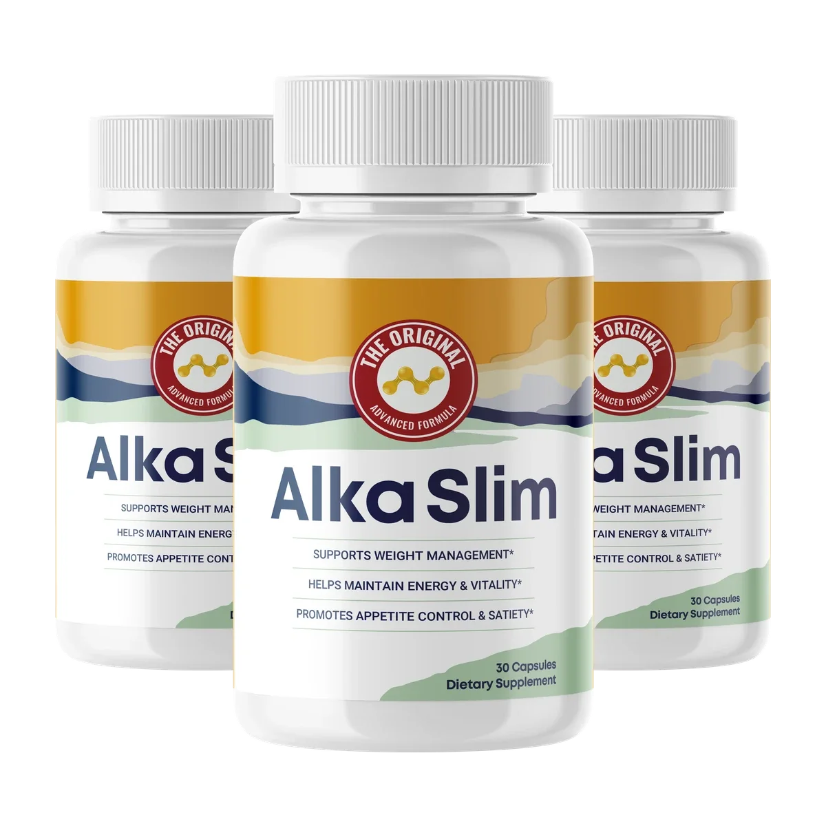 AlkaSlim three-bottle pack — 90 capsules, a 90 day supply